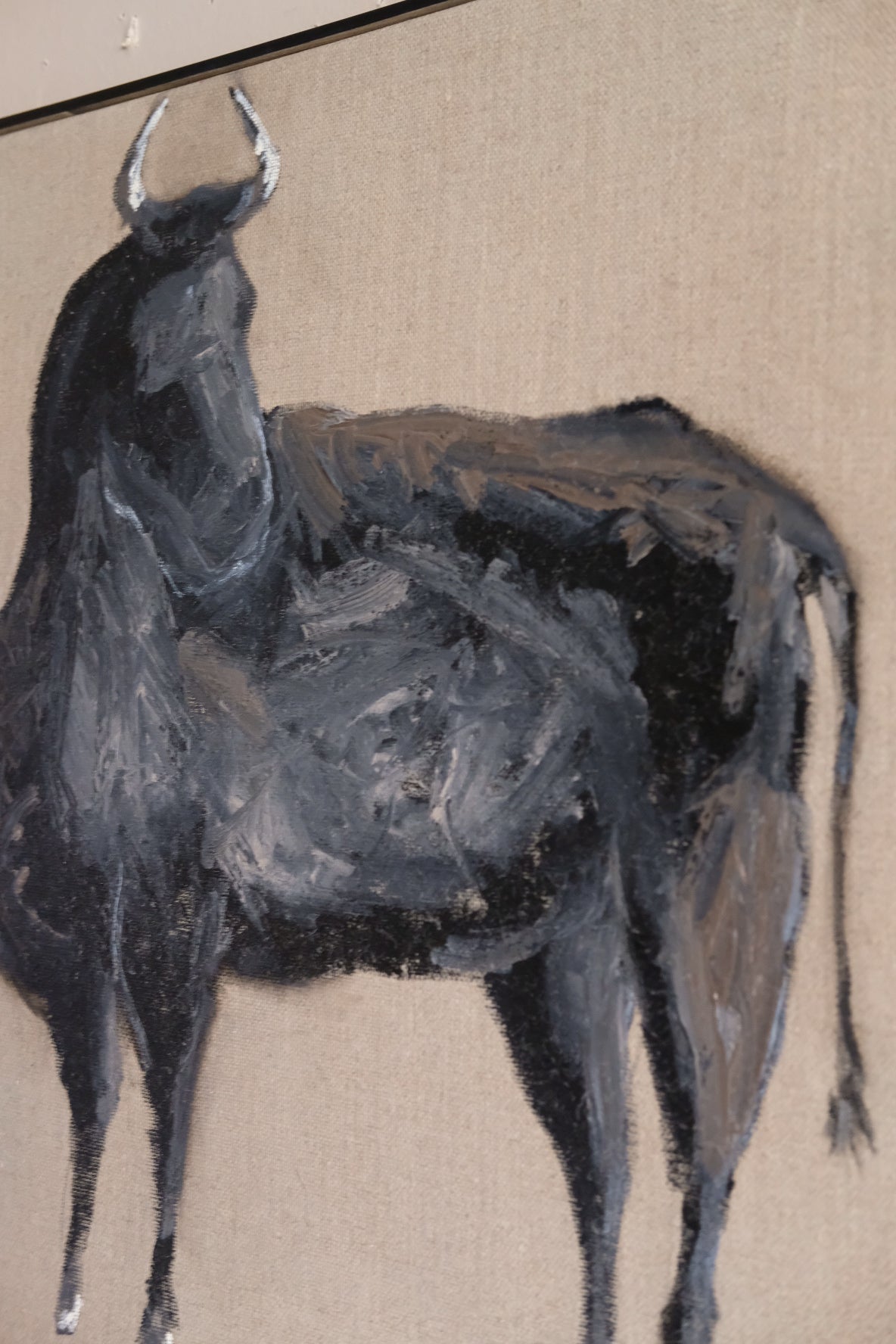 Bull, framed original oil painting.