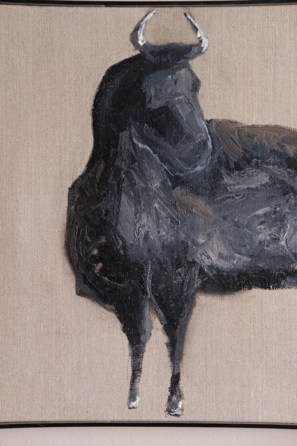 Bull, framed original oil painting.