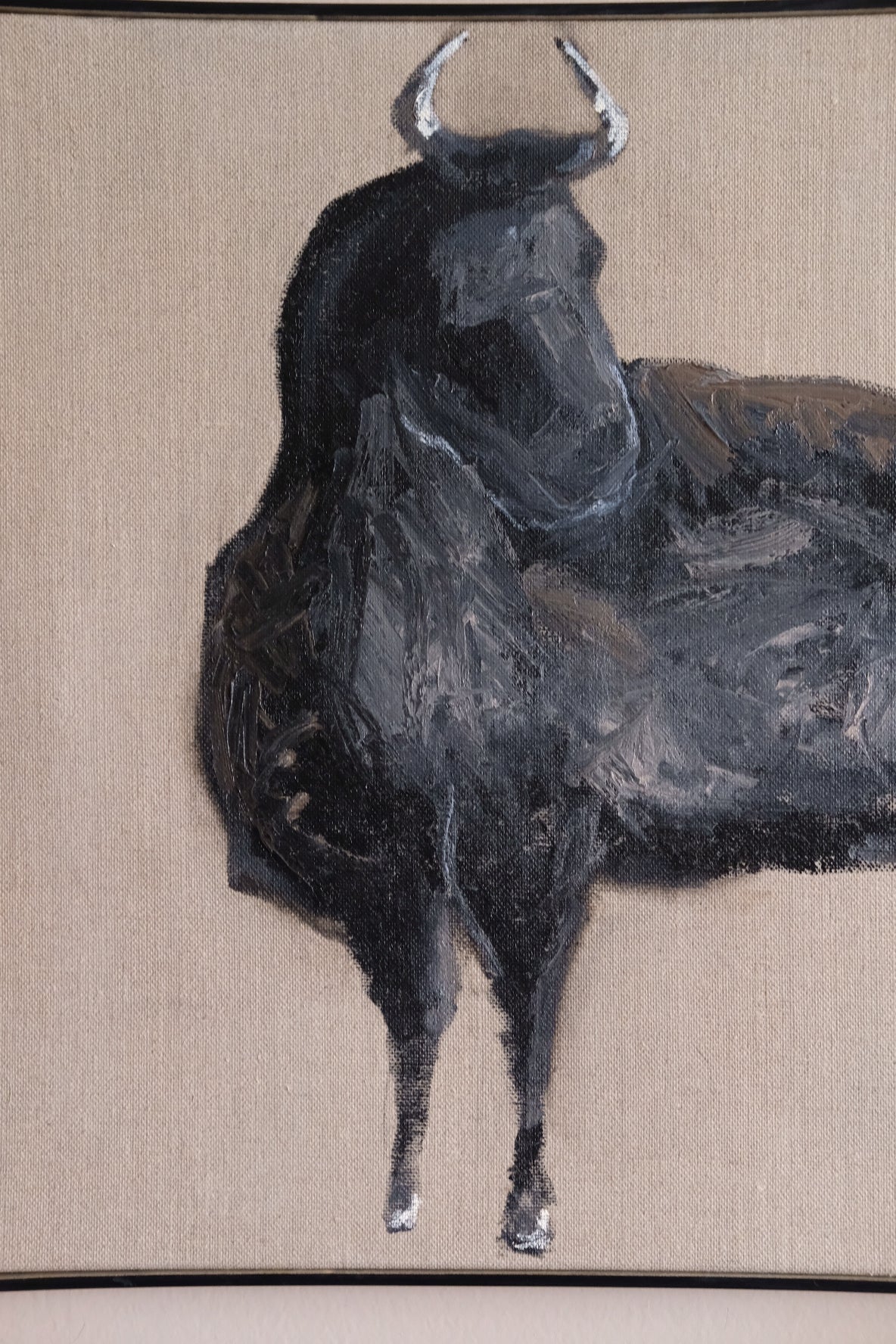 Bull, framed original oil painting.