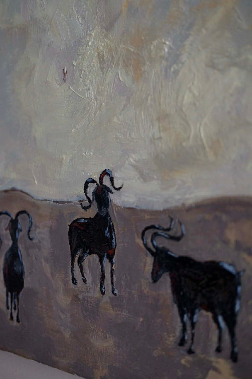 Goats, framed original oil painting