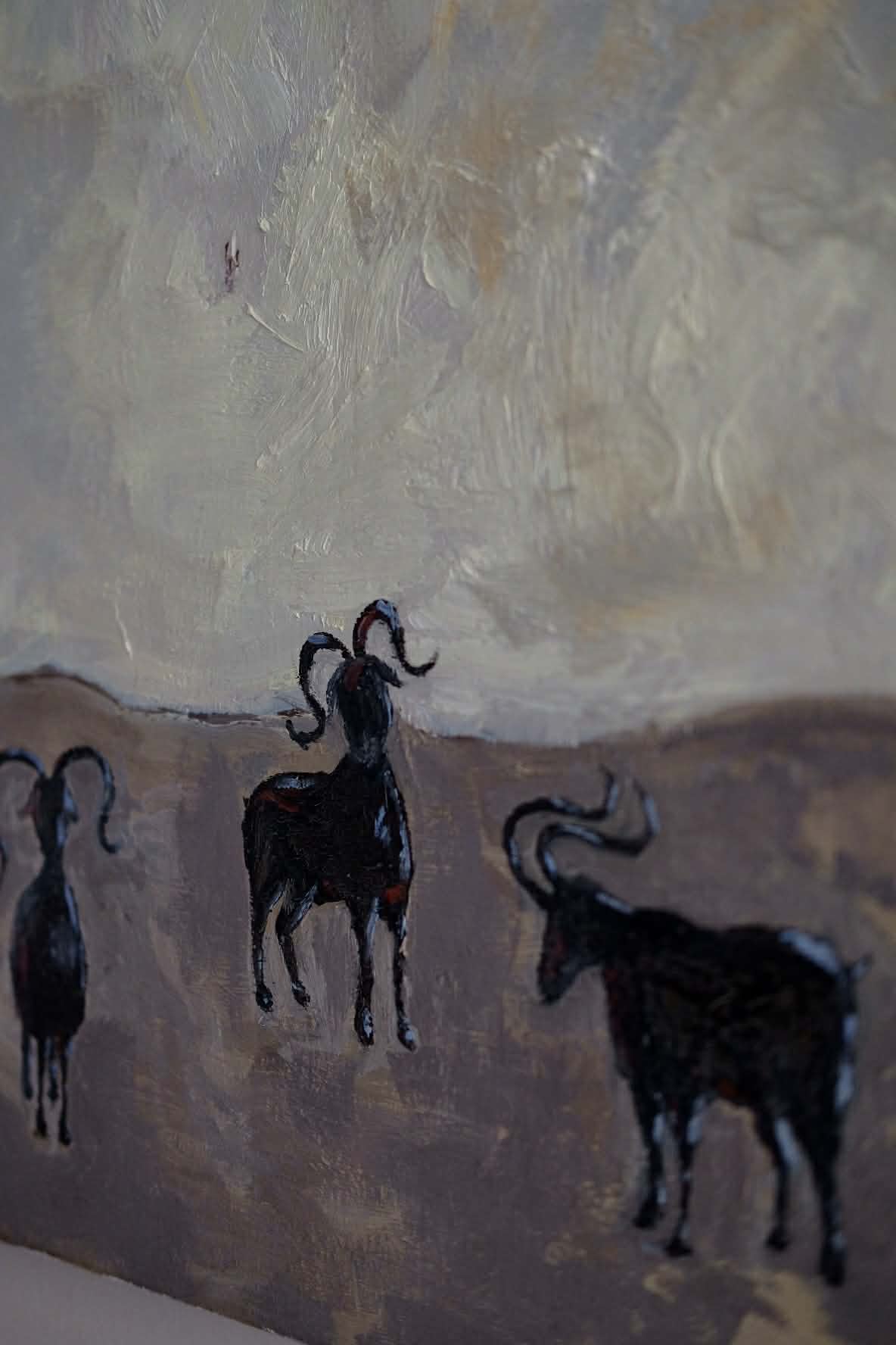 Goats, framed original oil painting