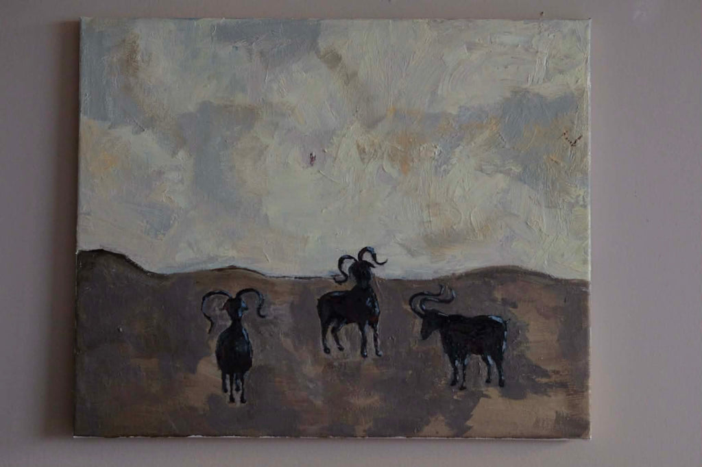Goats, framed original oil painting