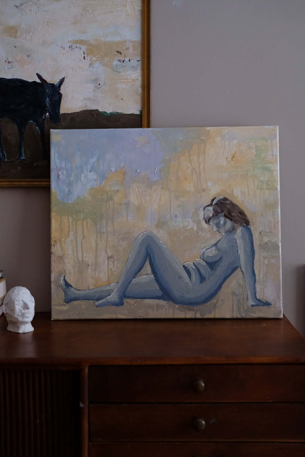 Nude sun bathing, Original oil painting