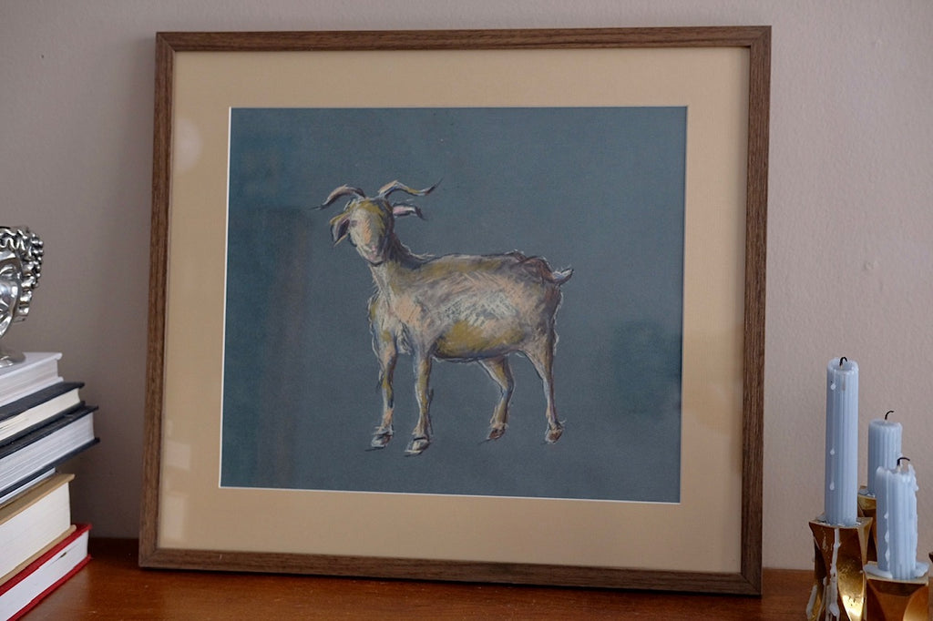 Goat, framed original charocal drawing