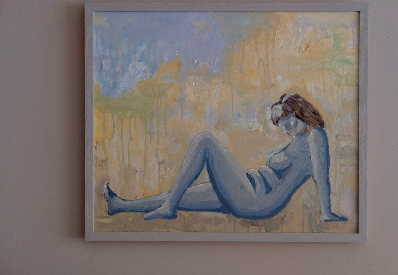 Nude sun bathing, Original oil painting