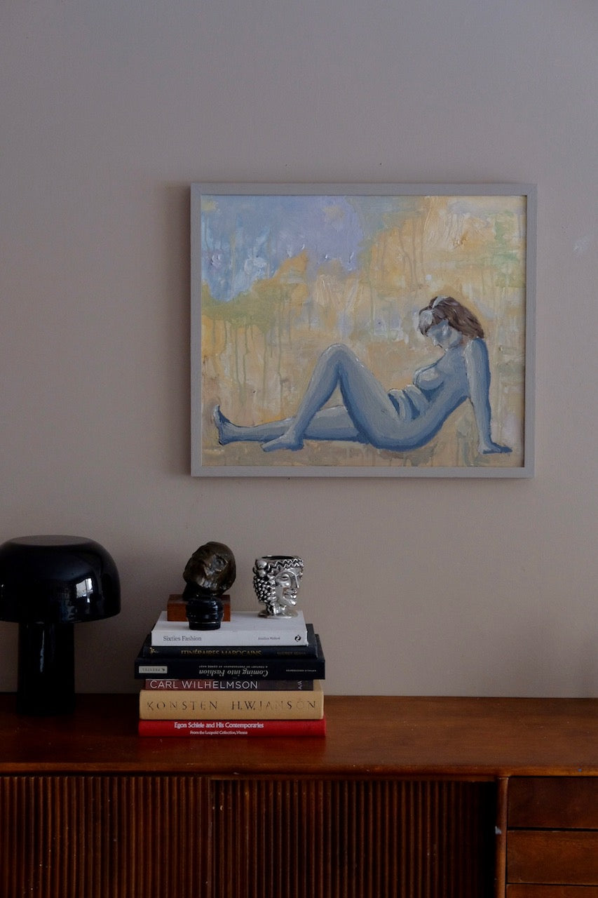 Nude sun bathing, Original oil painting