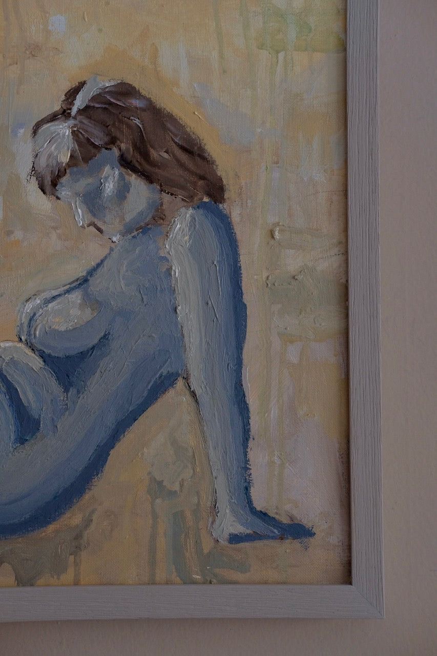 Nude sun bathing, Original oil painting