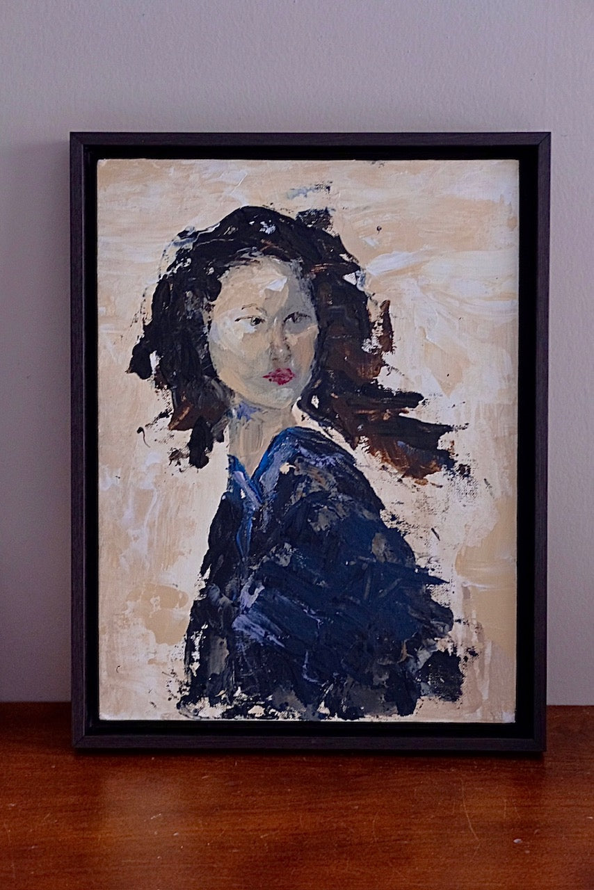 Traveler, framed original oil painting