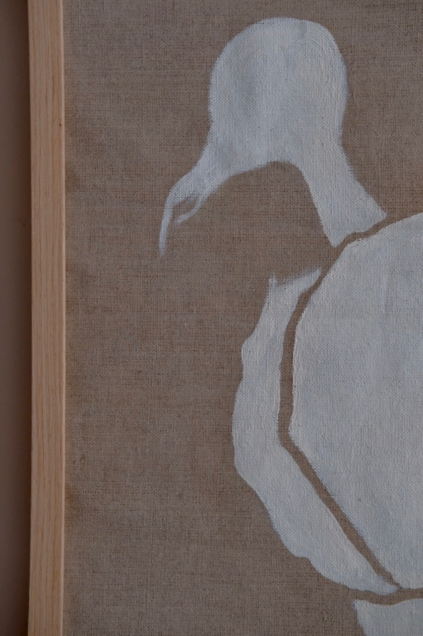 White bird, framed original oil painting