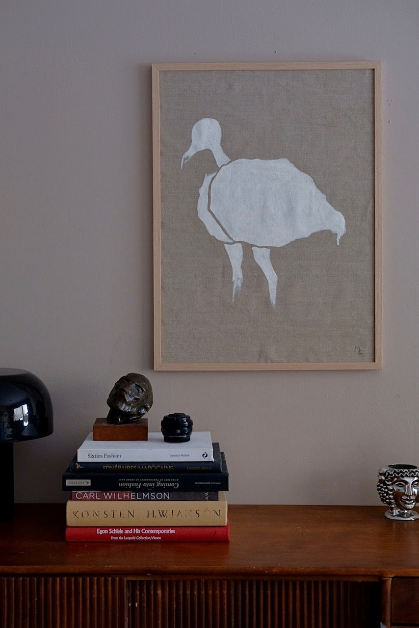 White bird, framed original oil painting