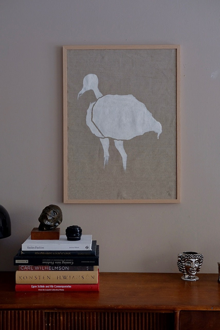 White bird, framed original oil painting