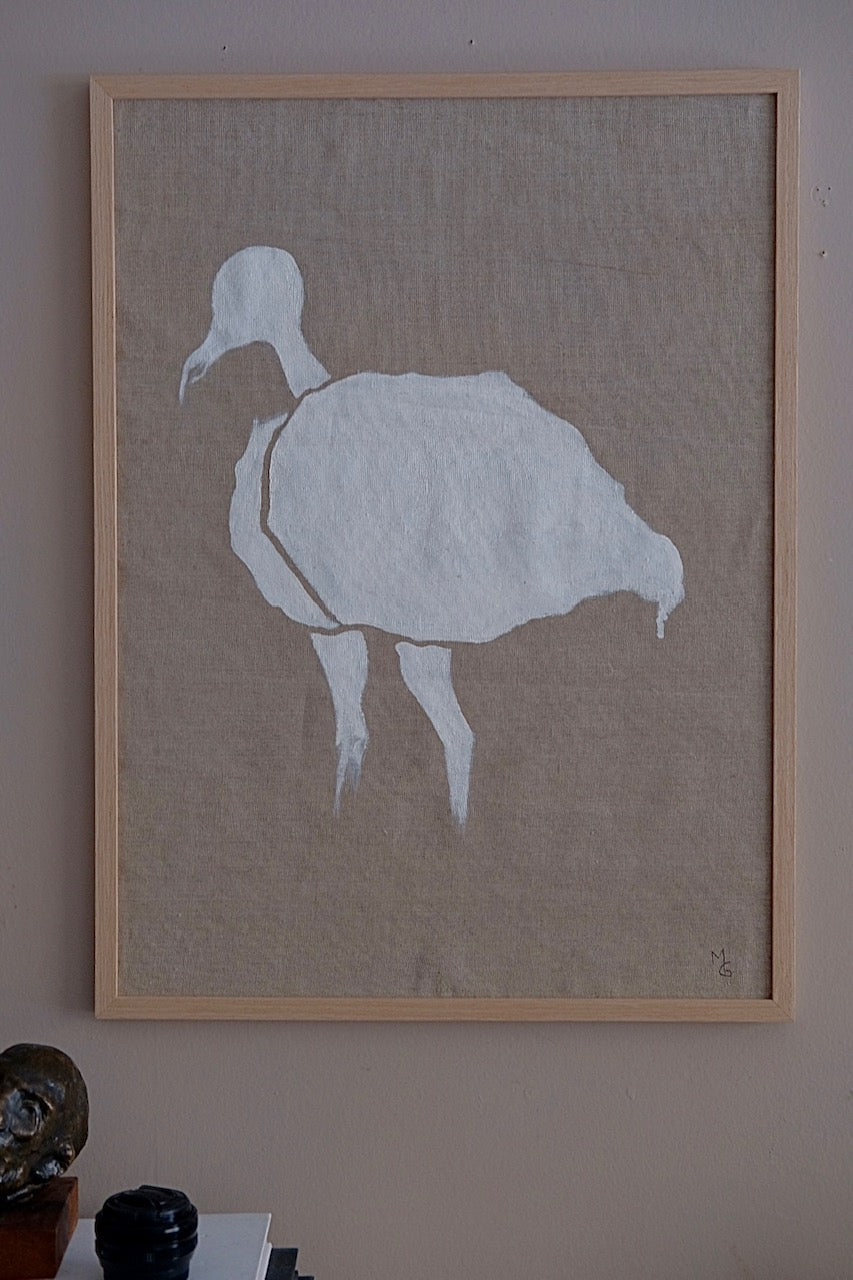 White bird, framed original oil painting