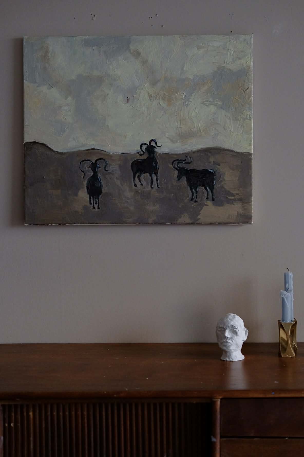 Goats, framed original oil painting