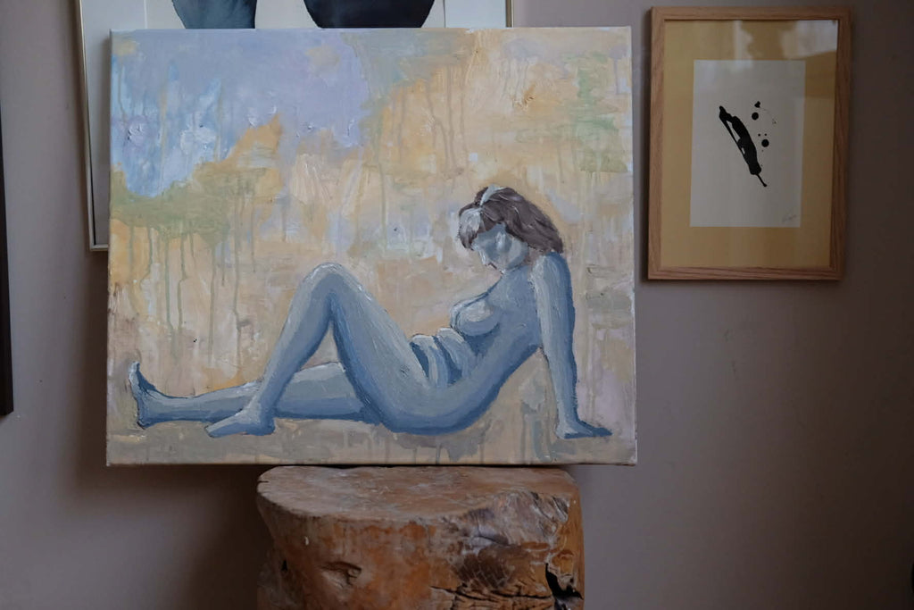 Nude sun bathing, Original oil painting
