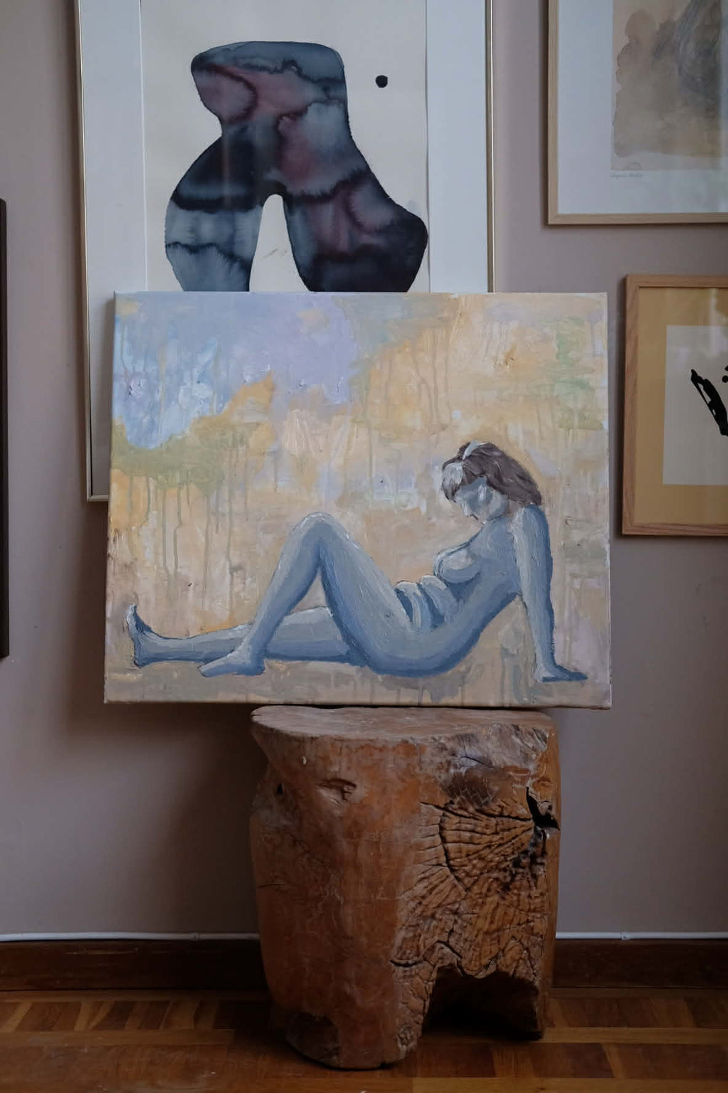 Nude sun bathing, Original oil painting